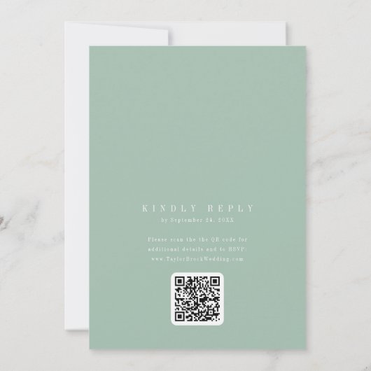 ANDREA Sage Green QR Code Classic Elegant Wedding Einladung (Rückseite)