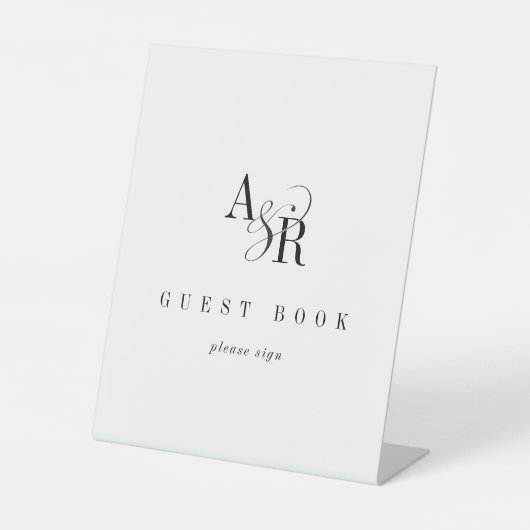 ANDREA Simple Monogram Wedding Guest Book Sign Sockelschild (Vorderseite)