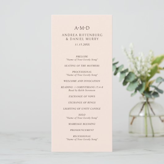 Andrea Tan Elegant Wedding Programm (Stehend Vorderseite)