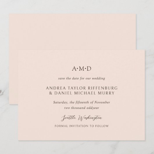 Andrea Tan Elegant Wedding Save The Date (Vorne/Hinten)