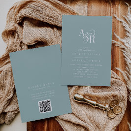 ANDREA Teal Blue QR Code Classic Elegant Wedding Einladung