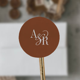 ANDREA Terracotta Modern Simple Wedding Monogram Runder Aufkleber