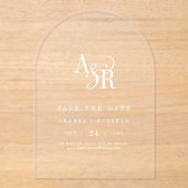 ANDREA White Arch Moderne Hochzeit retten Datum Acryleinladungen (Vorderseite)