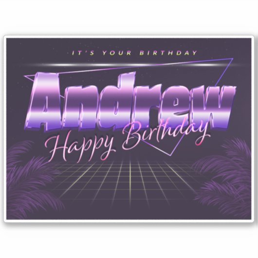 Andrew Name Vorname lila retro Sticker Geburtstag (Vorderseite)
