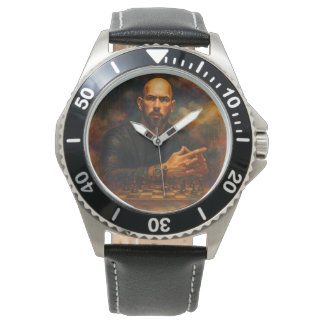 Andrew Tate Edelstahl-Schwarze Lederuhr Armbanduhr