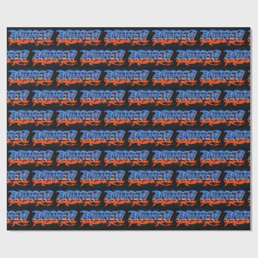 Andrew Vorname Name Graffiti blue orange Geschenkpapier (Flach)