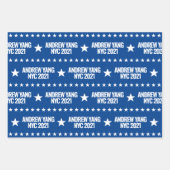 Andrew Yang NYC 2021 White Stars Pattern Blue Geschenkpapier Set (Vorderseite)