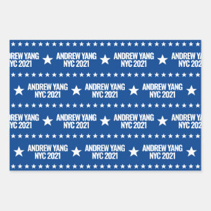 Andrew Yang NYC 2021 White Stars Pattern Blue Geschenkpapier Set