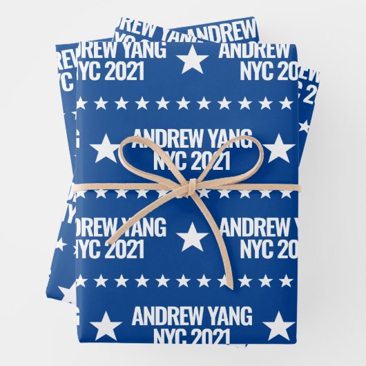 Andrew Yang NYC 2021 White Stars Pattern Blue Geschenkpapier Set (Beispiel)