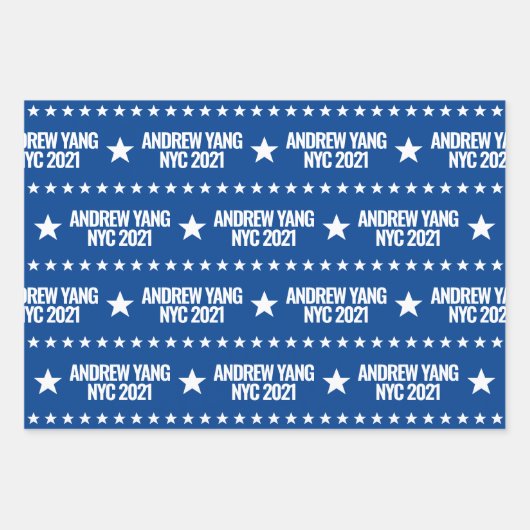 Andrew Yang NYC 2021 White Stars Pattern Blue Geschenkpapier Set (Vorderseite 3)