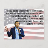 Andrew Yang Zitat aus der zweiten demokratischen D Postkarte (Vorderseite)