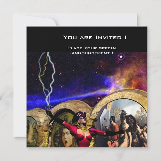 ANDROID BALLET, Red Fuchsia Blue Science Fiction Einladung (Rückseite)