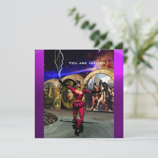 ANDROID BALLET, Rot Lila Blue Science Fiction Einladung (Stehend Vorderseite)