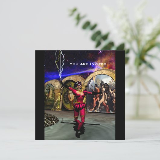 ANDROID BALLET, Schwarz-Blau-Science Fiction Einladung (Stehend Vorderseite)