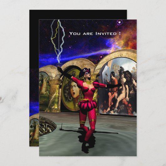 ANDROID BALLET, Schwarz-Blau-Science Fiction Einladung (Vorne/Hinten)