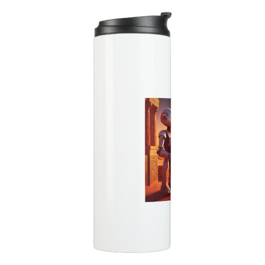 Android Drinking Coffee Looking At Pyramids Thermosbecher (Nach links gedreht)