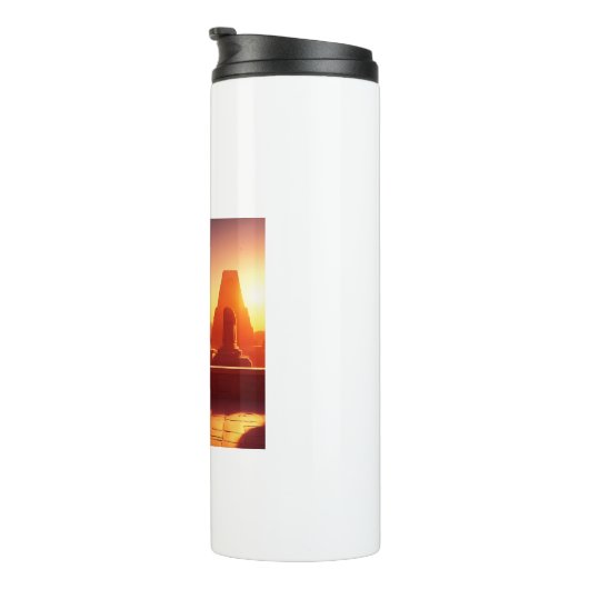 Android Drinking Coffee Looking At Pyramids Thermosbecher (Nach rechts gedreht)