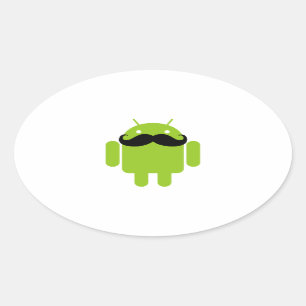 Android Robot Black Mustache Graphic Ovaler Aufkleber