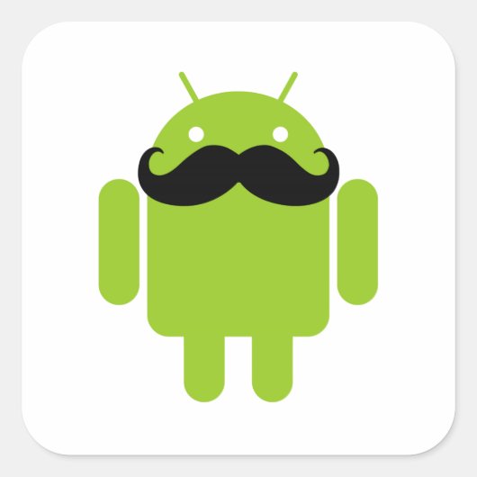 Android Robot Black Mustache Graphic Quadratischer Aufkleber (Vorderseite)
