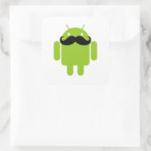 Android Robot Black Mustache Graphic Quadratischer Aufkleber (Tasche)
