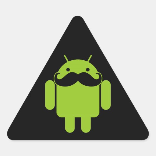 Android Robot Icon Mustache auf schwarz Dreieckiger Aufkleber (Vorderseite)