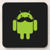 Android Robot Icon Mustache auf schwarz Getränkeuntersetzer (Vorderseite)