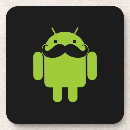 Android Robot Icon Mustache auf schwarz Getränkeuntersetzer (Vorderseite)