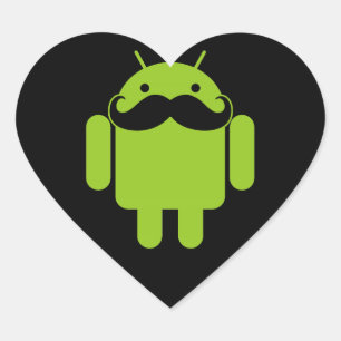 Android Robot Icon Mustache auf schwarz Herz-Aufkleber