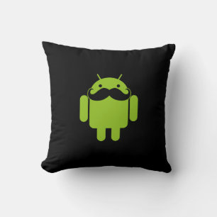 Android Robot Icon Mustache auf schwarz Kissen