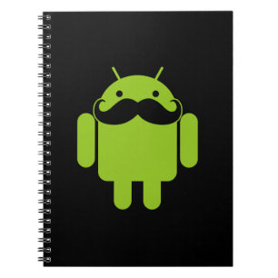 Android Robot Icon Mustache auf schwarz Notizblock