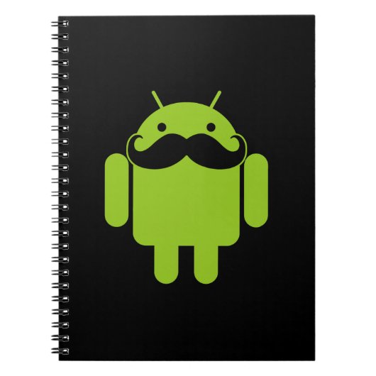 Android Robot Icon Mustache auf schwarz Notizblock (Vorderseite)