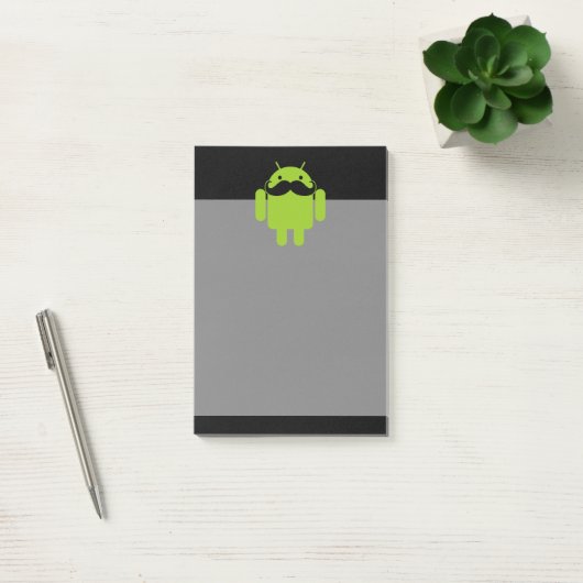 Android Robot Icon Mustache auf schwarz Post-it Klebezettel (Büro)