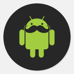 Android Robot Icon Mustache auf schwarz Runder Aufkleber