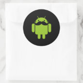 Android Robot Icon Mustache auf schwarz Runder Aufkleber (Tasche)