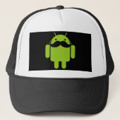 Android Robot Icon Mustache auf schwarz Truckerkappe (Vorderseite)