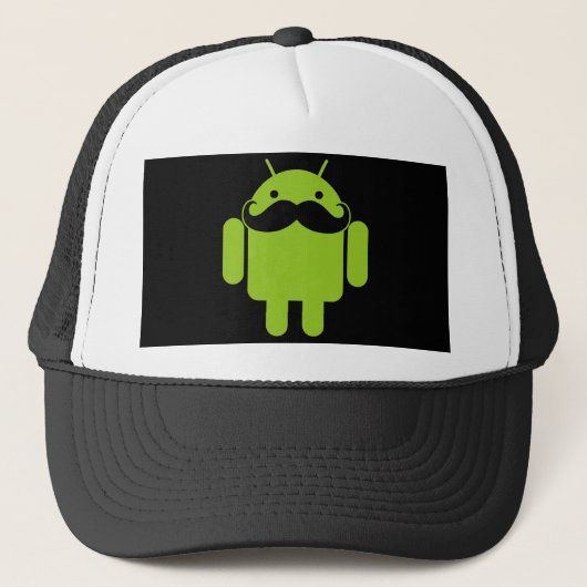 Android Robot Icon Mustache auf schwarz Truckerkappe (Vorderseite)