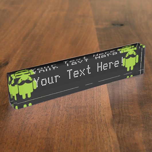 Android Robot Mustache auf Black Namensplakette (Seite)