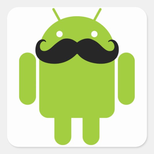 Android Robot Mustache Quadratischer Aufkleber (Vorderseite)