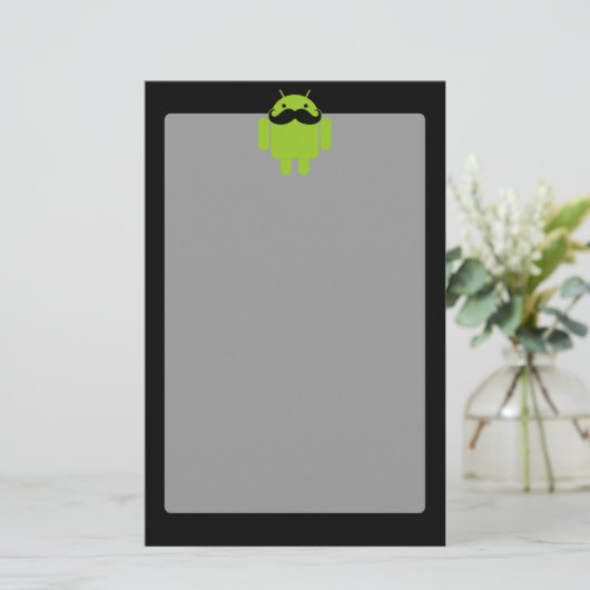 Android Robot Mustache Style auf schwarz Briefpapier (Stehend Vorderseite)