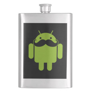 Android Robot Mustache Style auf schwarz Flachmann