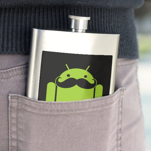 Android Robot Mustache Style auf schwarz Flachmann (Beispiel)