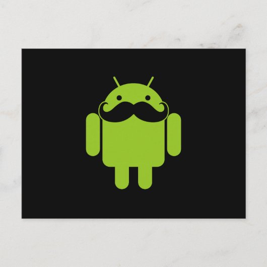 Android Robot Mustache Style auf schwarz Postkarte (Vorderseite)