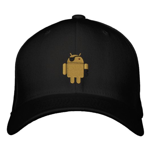 Android Robot Pirate Embroidery Bestickte Baseballkappe (Vorderseite)