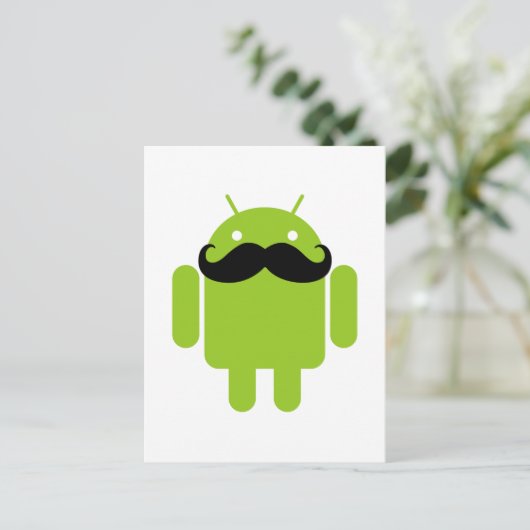 Android Robot Whimsical Mustache Style Postkarte (Stehend Vorderseite)