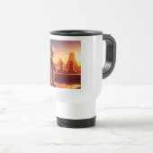 Android trinkt Kaffee und schaut auf Pyramiden Reisebecher (VorderseiteRechts)