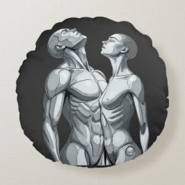 Android Union: Cyborg Couple Round Pillow Rundes Kissen