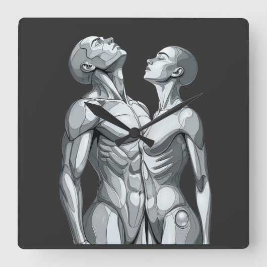 Android Union: Cyborg Couple Square Wall Clock Quadratische Wanduhr (Vorderseite)