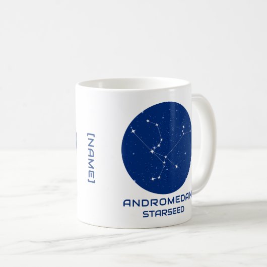 Andromedan Starseed Tasse - Blau-Weiß-Design (VorderseiteRechts)