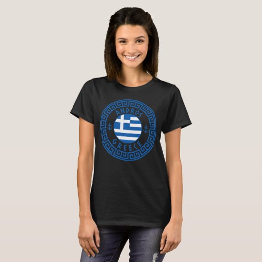 Andros, griechische Flagge - Schwarzer T - Shirt d (Vorne ganz)