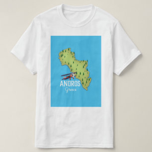 Andros Griechische Karte Illustrierte Reiseposter T-Shirt